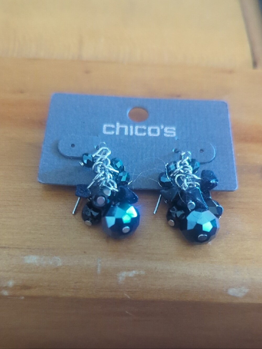 Chico's Blue and Black Faceted Cluster Drop Earrings